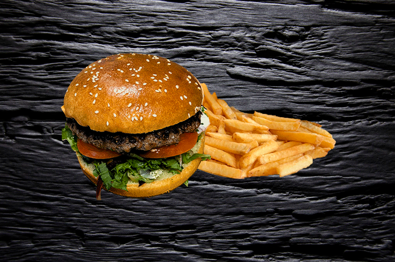 A burger with chips from Dinos Diner